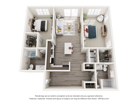 Floor plan for 2 beds, 2 baths, 1060 sqft